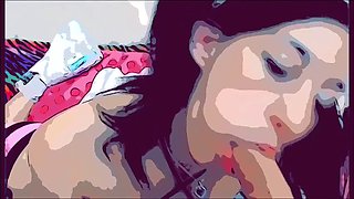 Animated teen in pigtails sucks and fucks dildo until you both cum in POV