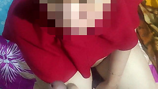 My Big Dick Gets Blowjob by Beautiful Red Hijab Teacher
