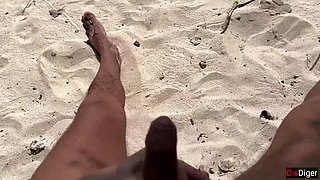 Public Pickup Stepmom and Stepdaughter on Beach - Risky Shaft Flashing Cum on Face