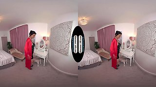 Roxy Mendez Boudoir Outfit With Tan Glossy Crotchless Legwear Joi & Dildo Treat - 8k Vr