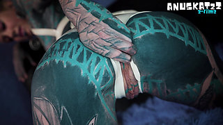 Gapes and Prolapse Tattooed Girl's Anal Masturbation gets Squirts and Metal Toy