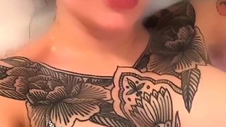Busty curly brunette with big boobs fucks on couch