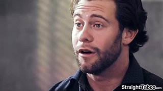 Teen student kneels while her teachers take out their cocks