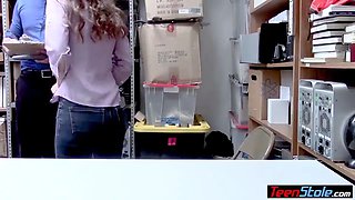 Skinny blonde teen thief has to fuck for her freedom