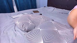 Busty amateur teen toys and sucks with cum