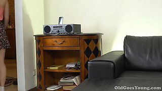 Delicious teenie conforms 2 thrilled old studs.