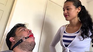 Humiliating Femdom Gag Punishment for Chubby Slave Boyfriend