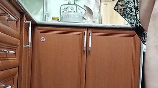 Girlfriend Masturbates with Toys in the Kitchen