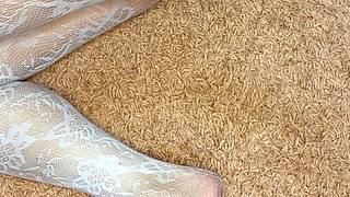 Rubbing my legs in stocking and thong and screwing around