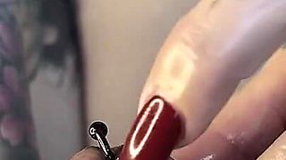 MILF Penetrates Pierced Cock with Her Long Nails, Handjob BDSM Femdom