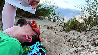 Mistress Pisses Straight Into Slave's Mouth on Wild Beach
