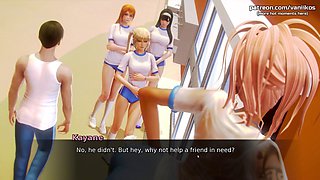 Lucky guy trapped in the girls' bathroom with three sexy schoolgirls