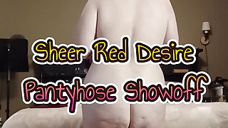 Sheer Red Desire Mature Pantyhose Showoff