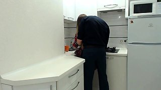 Gorgeous teen with perky boobs gets pounded in the kitchen