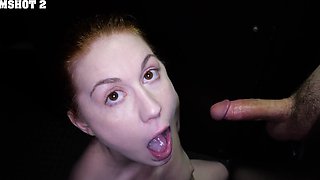 Redhead slut Ellie Murphy gets her mouth filled with cum.