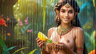 Beautiful Big Breasted Nude Indian Elf Girl with Lemongrass