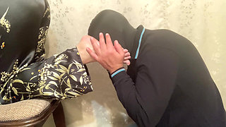 Obedient Slave Sniff and Lick His Mistress's Feet