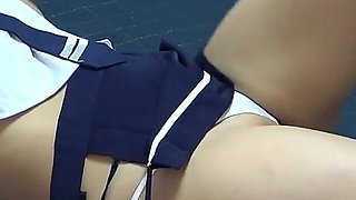 Watch Japanese Girl in Apartment Exercising While Wearing Apron Mini Skirt Uniform and Micro Thong Panties Wedgie Camel Toe