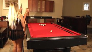 Steamy lesbos playing naked on pool table