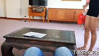 Oriental damsel sucks a dick
