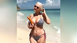 Sexy Granny Shows Off Her Bikini and Gets Naked at the Beach