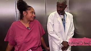 Ebony booty Nurse was fucked on the roof by a BBC doctor
