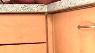 Two housewife sluts spread wide to excite tight pussies with big objects in the house
