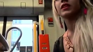 Nervous Boyfriend Receives a Bus Blowjob from His Blonde Gir