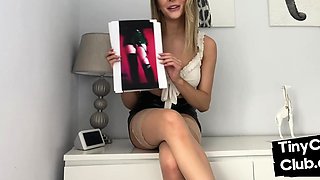 Lingerie blonde bitch showing tiny cocks