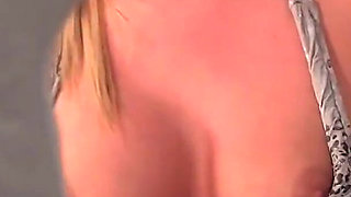 Hot blonde Heidi sucks huge cock from gloryhole while masturbating her wet pussy