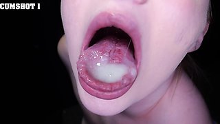 Girls suck and swallow cum through a gloryhole - close up