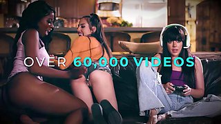 LEZ BE BAD - Big Tits Asian Gets DOUBLE PENETRATED By Wild Babes With Big STRAP-ONS! ROUGH THREESOME