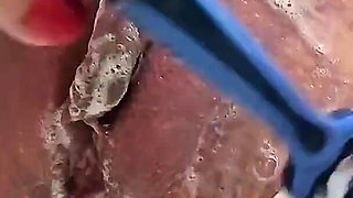 Shaving My Pussy Big Clit and He Washes Me Pee on Me
