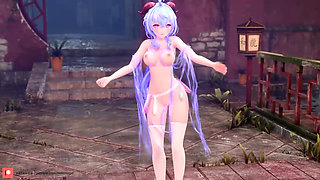 [MMD] Wiggle Korean Dance + Ganyu Nice body Dance Papa; erotic lingerie; obscene lines; Striptease; black silk; Hosiery; Jumping eggs