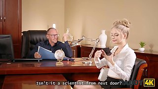 Daddy4k. nasty blondie is displaying her big porn experience at the job audition