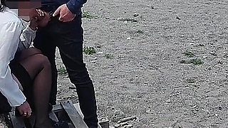 Dick Flash! Risky Blowjob on Beach: Stocking Teacher and Student Almost Caught! - Misscreamy