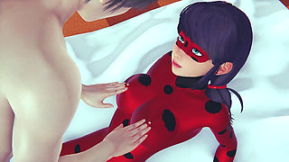 Ladybug Rule34 3D Hentai Animation - Busty Red Latex Heroine Engages in Bed Play, Standing Cunnilingus, and Anal Vibrator Orgasm