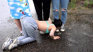 Amateur real small titted party teen slammed in gym class