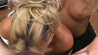 Two adorable blondes are sharing big dick
