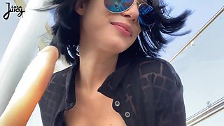 PUBLIC SQUIRT - brunette GIRL rides dildo in ferris wheel ^ LaraJuicy