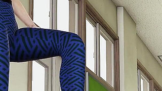 Hot Ms Davidson Handjob And Footjob In Her Blue Leggins Service Make Big Dick Cum A Lot Of Sperm