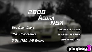 Arousing ebony babe and cougar posed by the car