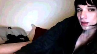 Self-Sucking Crossdresser Blasts Cum in Mouth