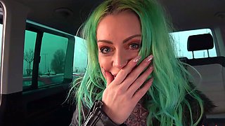 Green haired beauty is fucked in a van