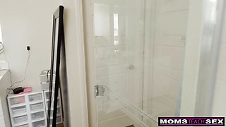 Busty Milf Lexi Luna uses her Titties to Stroke off Horny Stepson before School