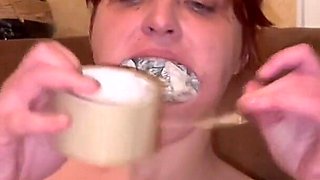 Electricity, Slapping, Newspaper and Tape Gag, Anal Plug and Dildo Orgasm