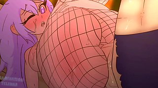 Curvy hentai cutie with huge ass given legs-over-head fuck with creampie