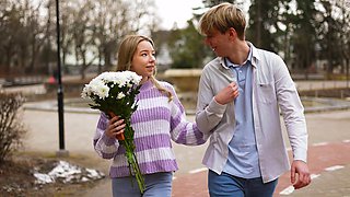 A couple has sex in reverse cowgirl and doggy style positions