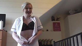 English nurse duo blowing cock in POV