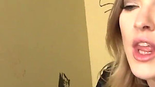 Sexy blonde Vicky Vixen masturbated her horny pussy and get surprised by huge cock and sucks it